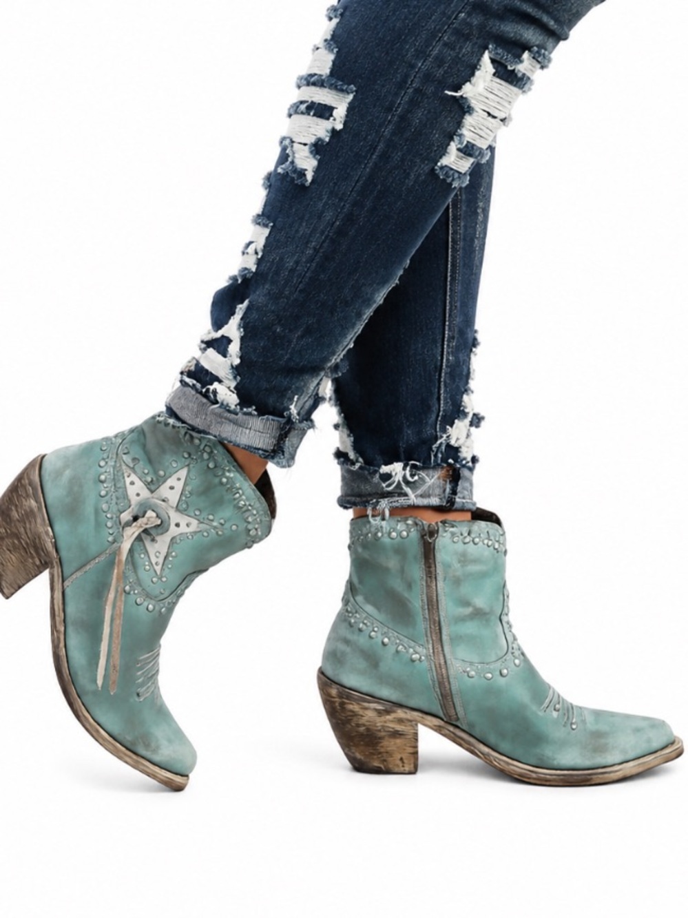 Liberty Black Shooting Star Distressed Blue Western Ankle Boots Size 9.5 EUC!